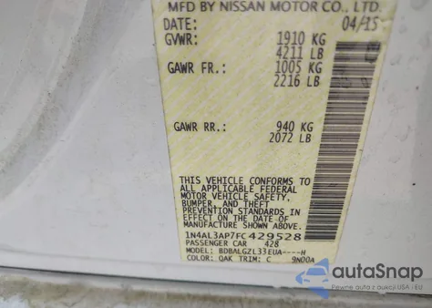 2015 Nissan Altima 2.5 S from USA, damaged, VIN 1N4AL3AP7FC429528